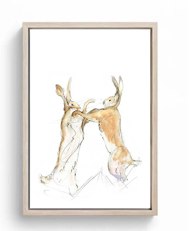 Limited Edition Canvas Print Chris and Ben the Boxing Hares Bear wood Frame image 0