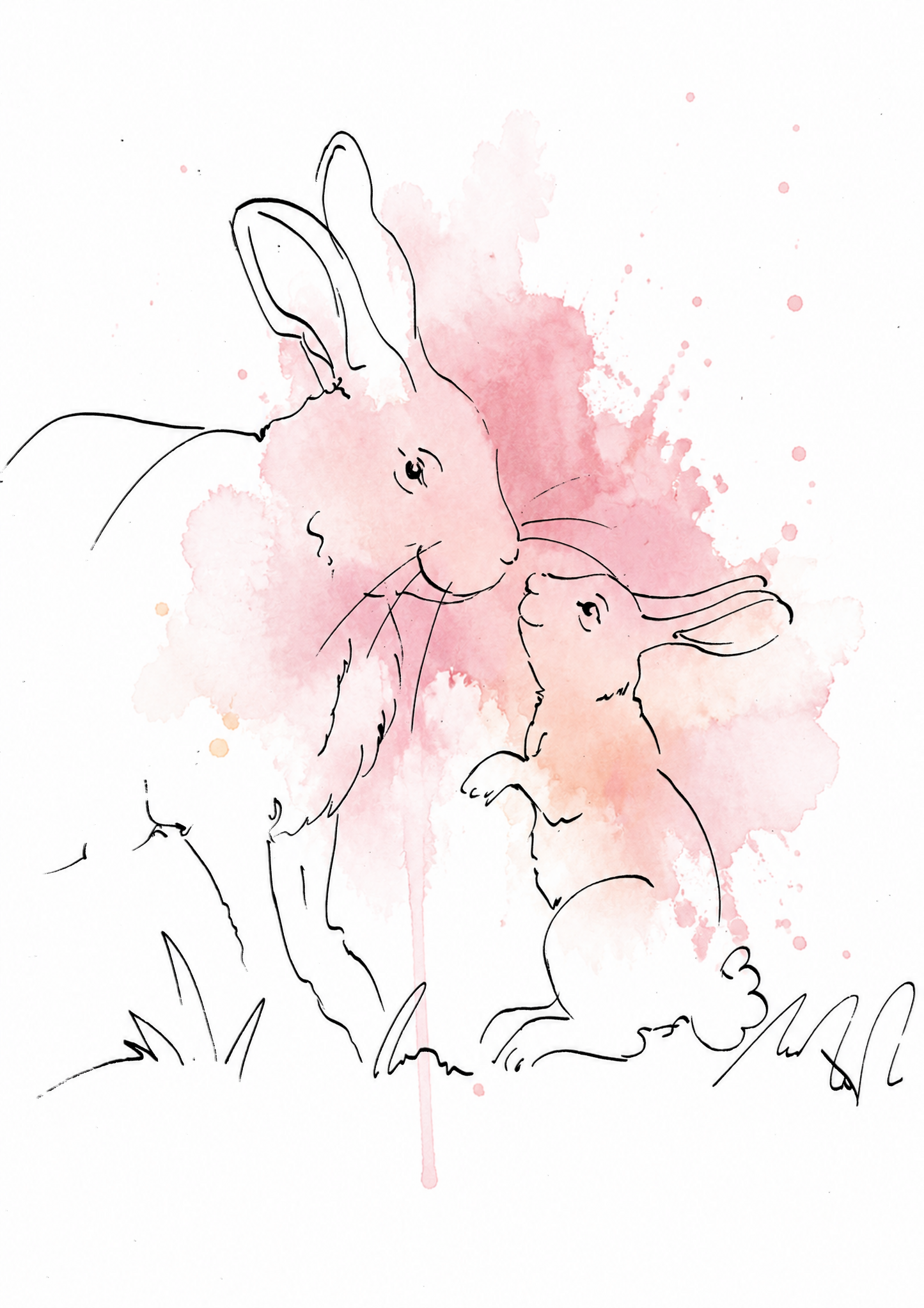 Bunnies Blush – Nursery Wall Art Print | Rabbit & Baby Bunny