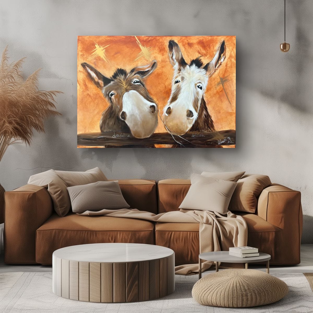 Whimsical Donkey Art: Playful Portrait of Dandelion and Delilah