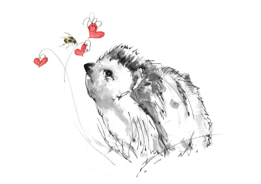 Framed Print Annabelle the Hedgehog with Bee and Hearts image 1