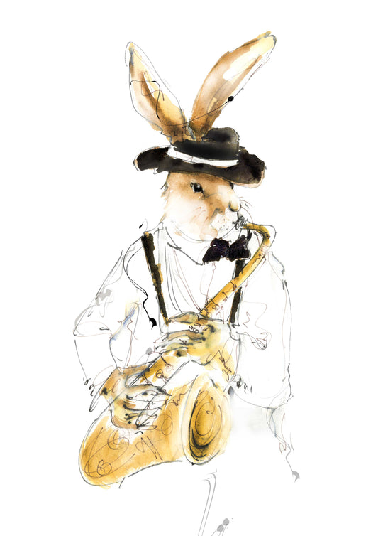 Framed Print Sonny the Saxophonist Jazz Playing Hare image 1
