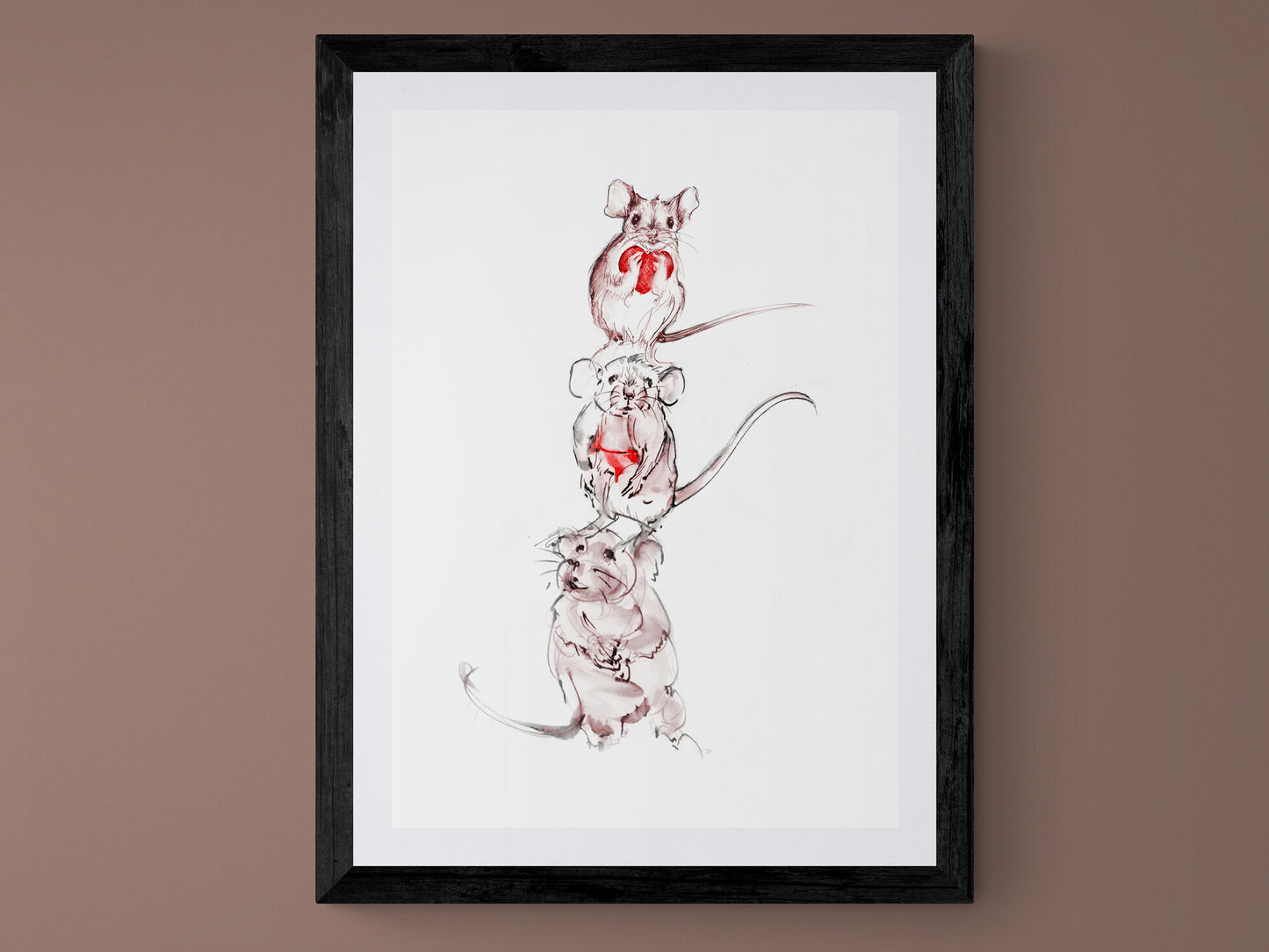 Wall Art Squeaky, Peep and Pip 3 adorable little mice drawings image 2