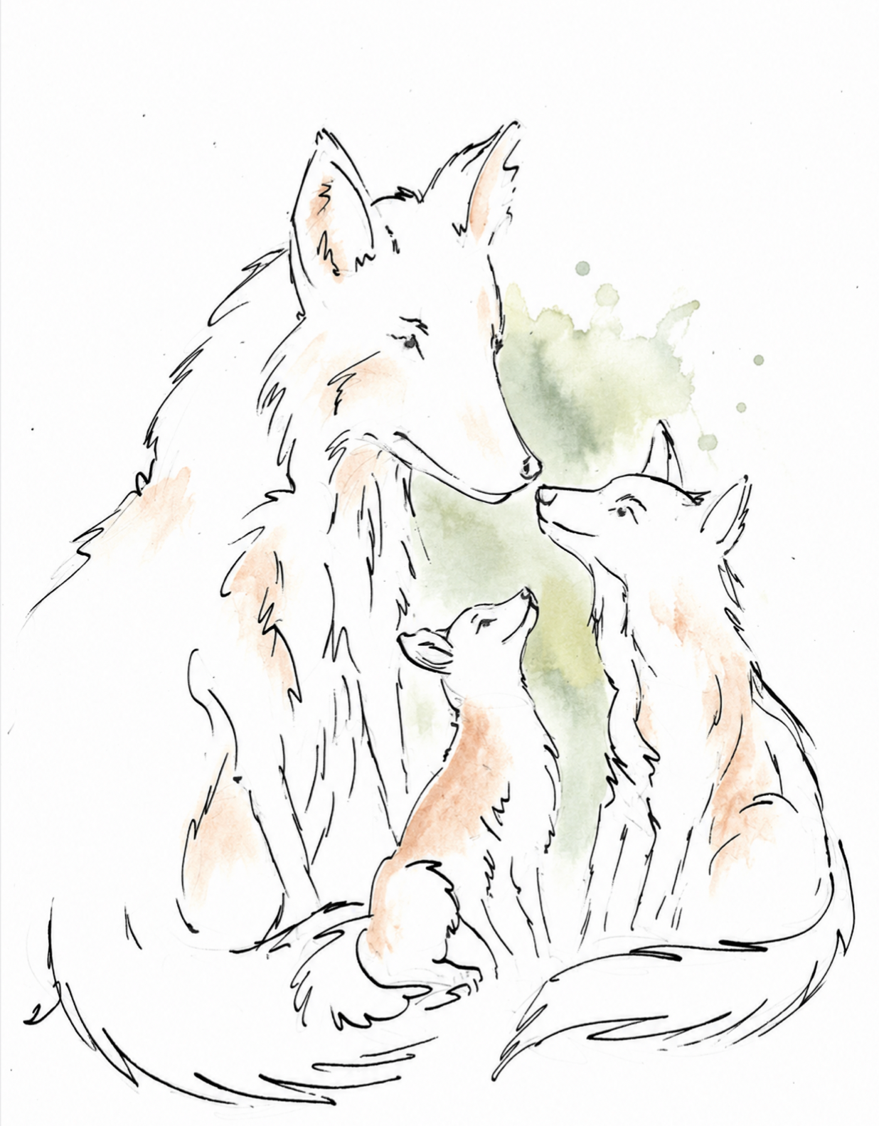 Foxes Sage – Nursery Wall Art Print | Fox & Cubs