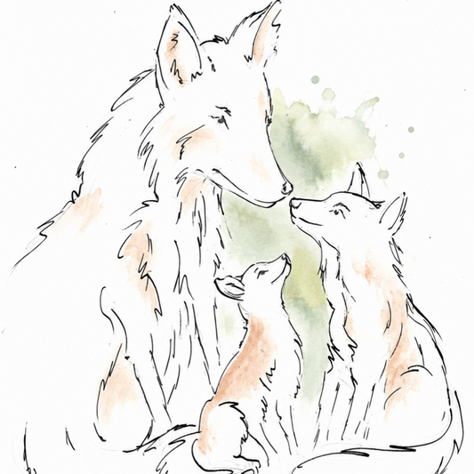 Foxes Sage – Nursery Wall Art Print | Fox & Cubs