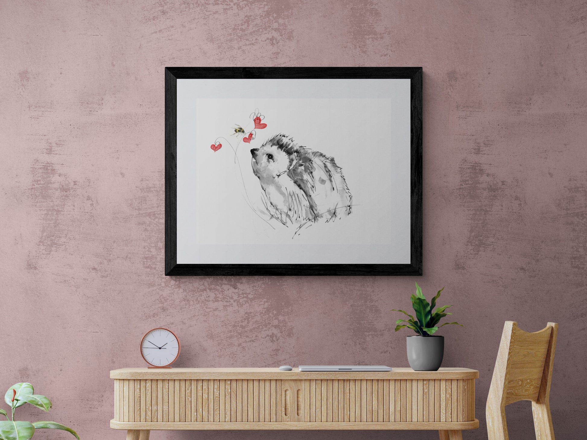 Framed Print Annabelle the Hedgehog with Bee and Hearts image 0