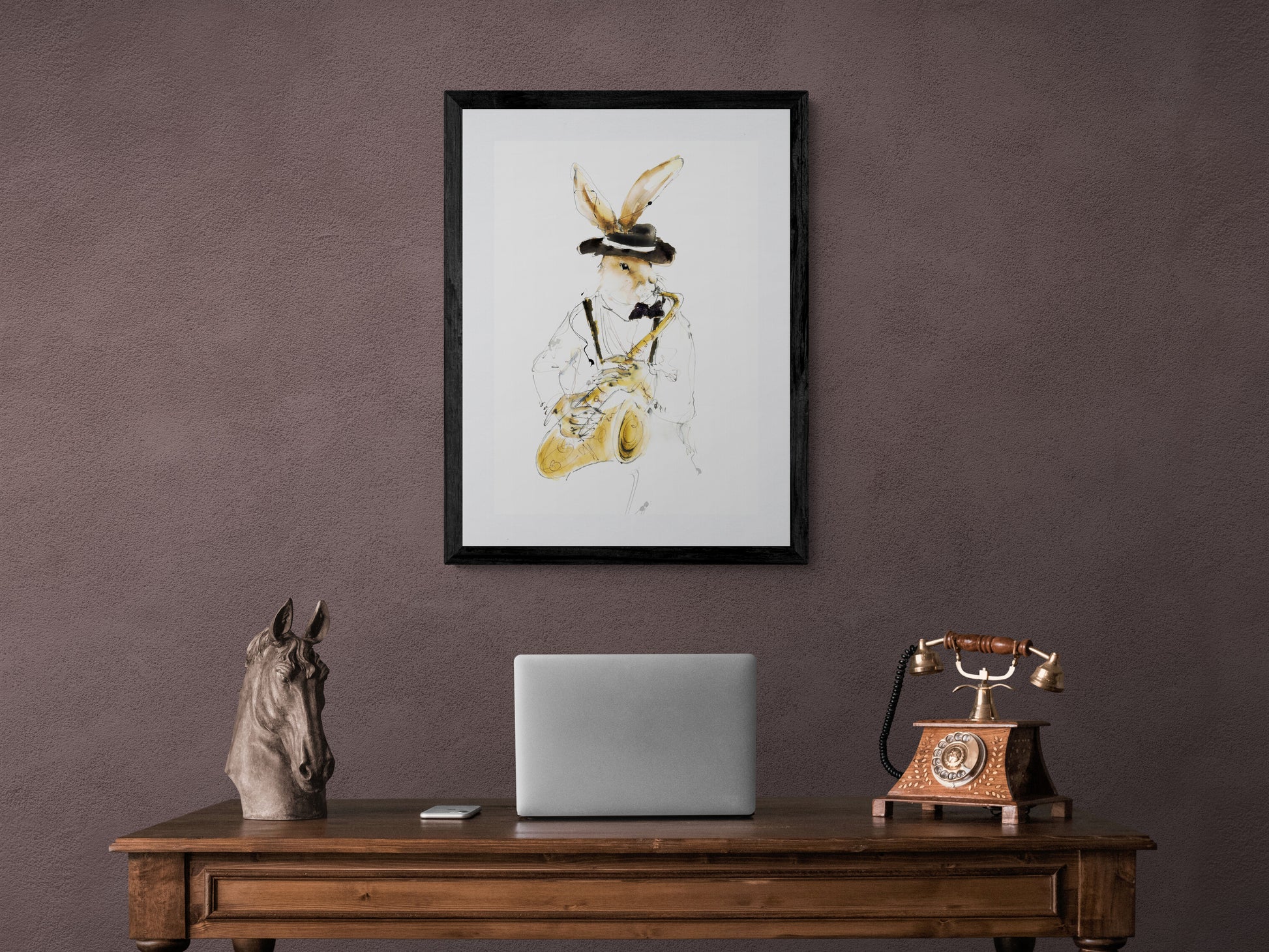 Framed Print Sonny the Saxophonist Jazz Playing Hare image 0