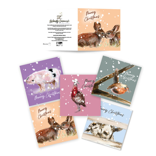 Set of 5 Christmas Cards Farmyard Animals image 0