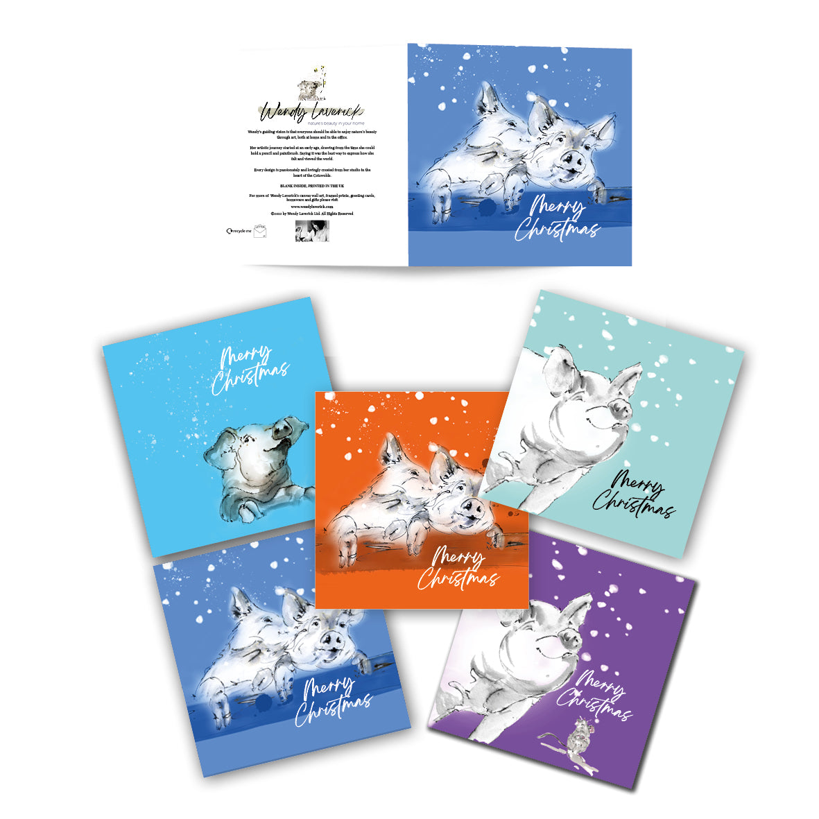 Set of 5 Christmas Cards Pigs image 0