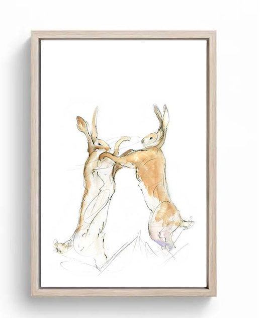 Limited Edition Canvas Print Chris and Ben  the Boxing Hares Bear wood Frame image 0