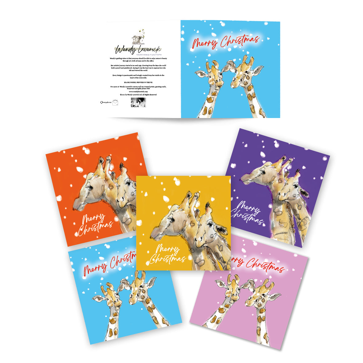 Set of 5 Christmas Cards Giraffes image 0