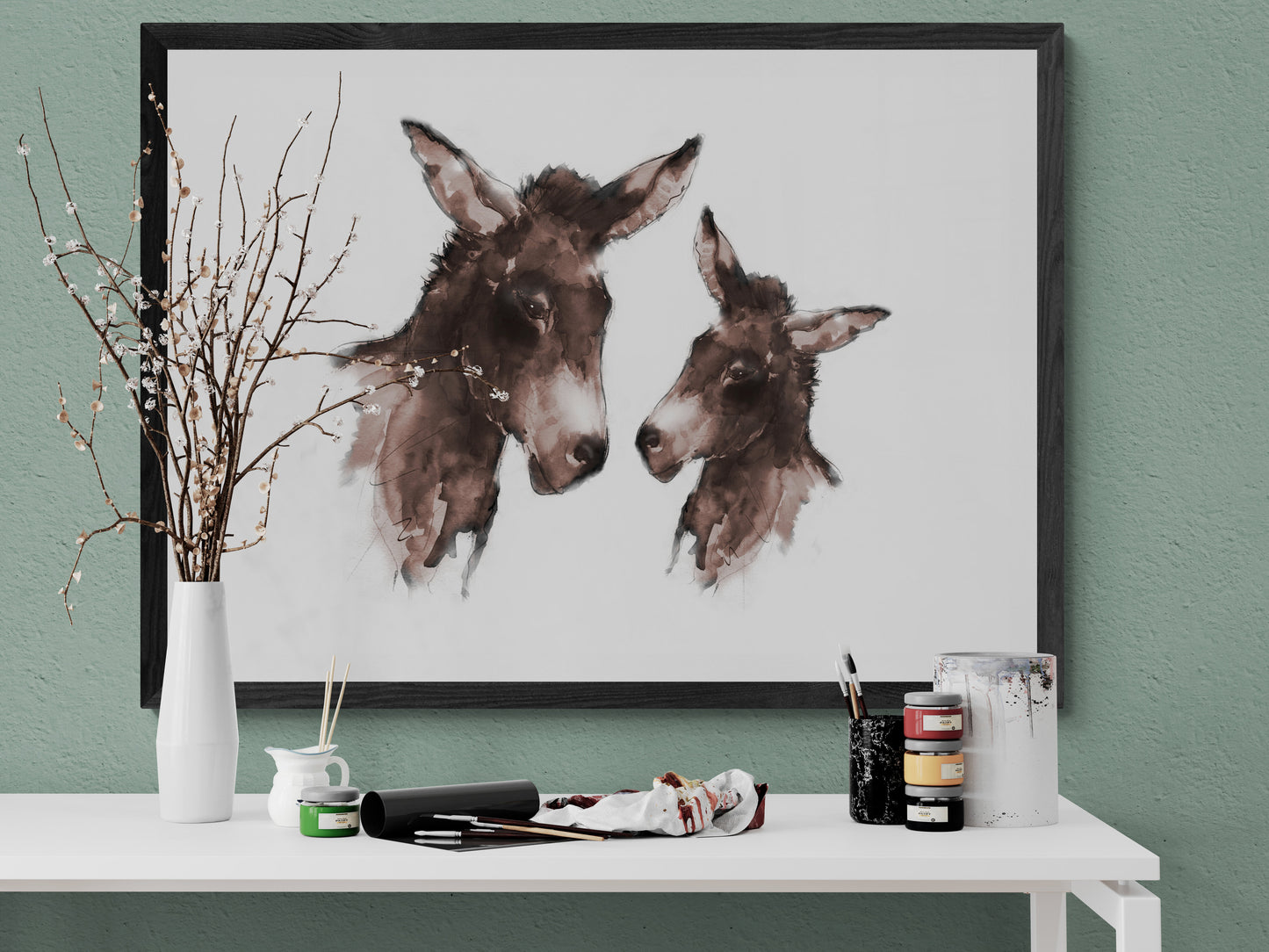 Framed Print Mum and Baby Donkey image 0