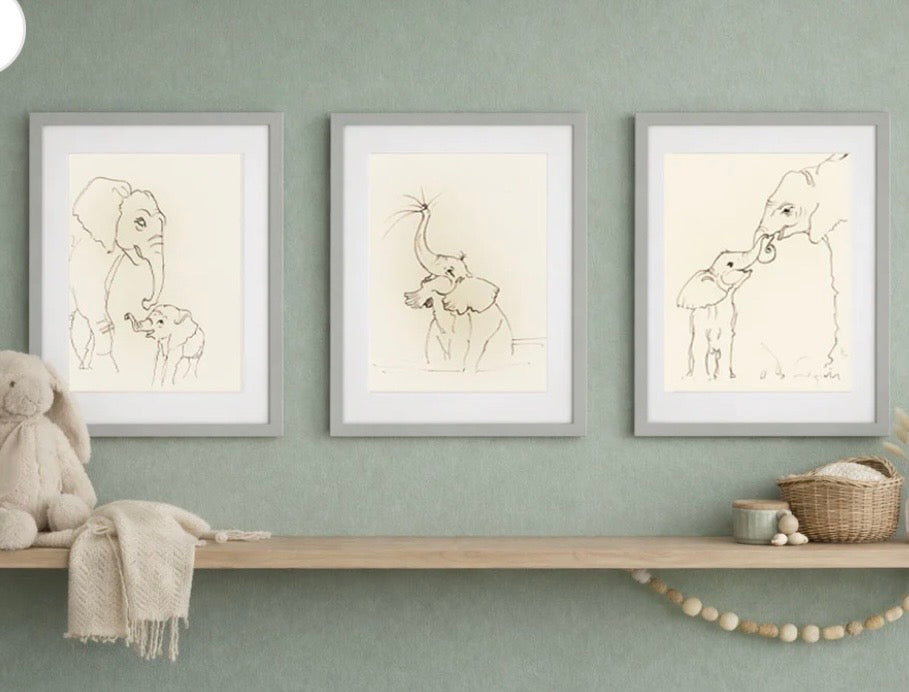 Elephant Family – Set of 3 Nursery Wall Art