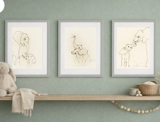 Elephant Family – Set of 3 Nursery Wall Art