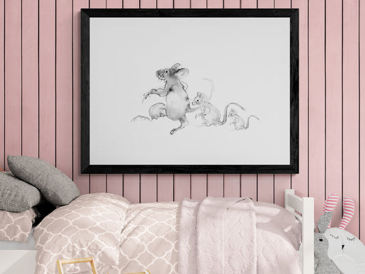 Wall Art Squeaky, Nibble and Whiskers  3 adorable little mice drawings image 0