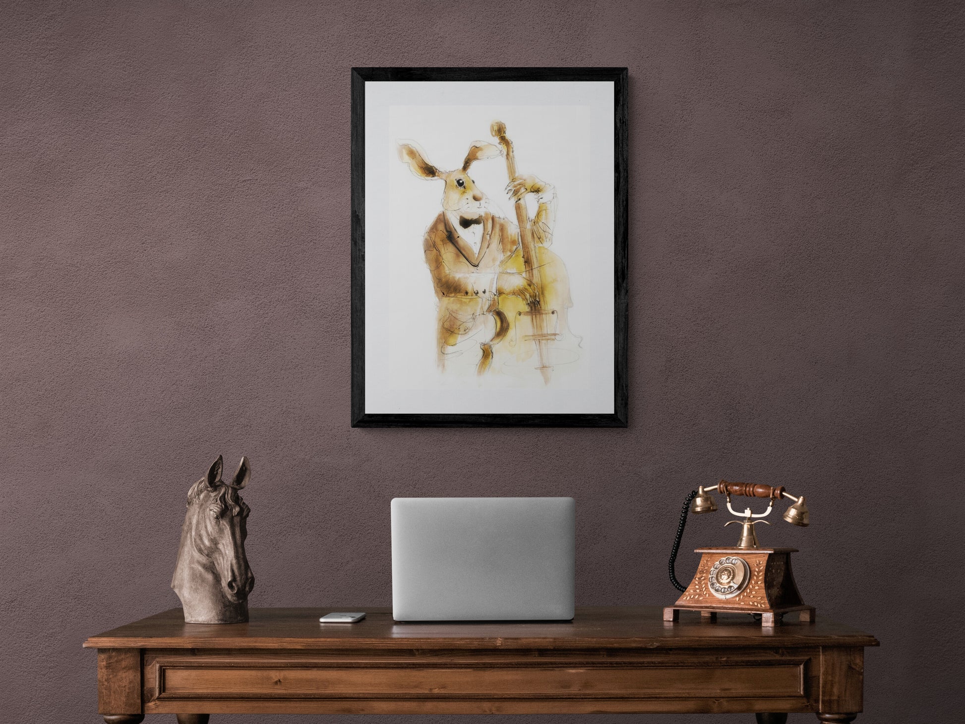 Framed Print Dougie Double Bassist Jazz Playing Hare image 0