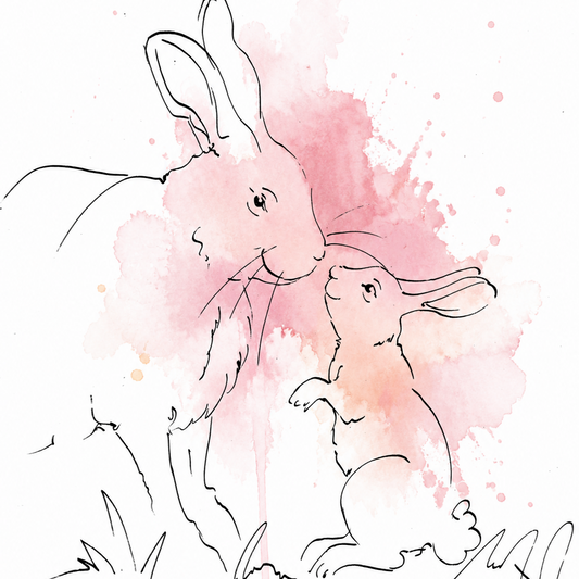 Bunnies Blush – Nursery Wall Art Print | Rabbit & Baby Bunny
