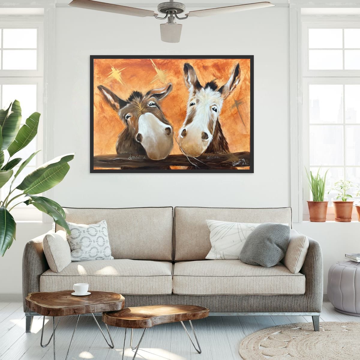 Whimsical Donkey Art: Playful Portrait of Dandelion and Delilah