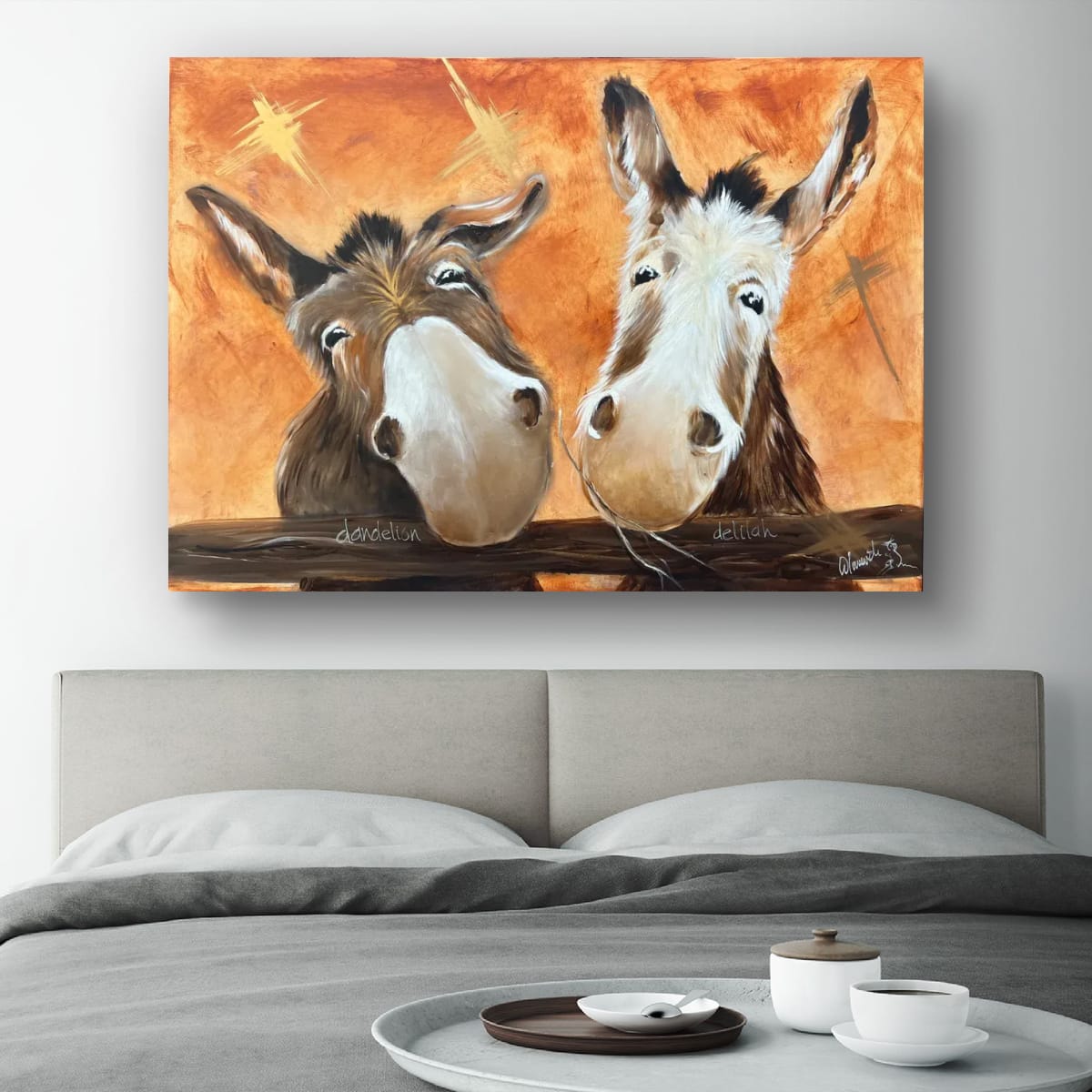 Whimsical Donkey Art: Playful Portrait of Dandelion and Delilah