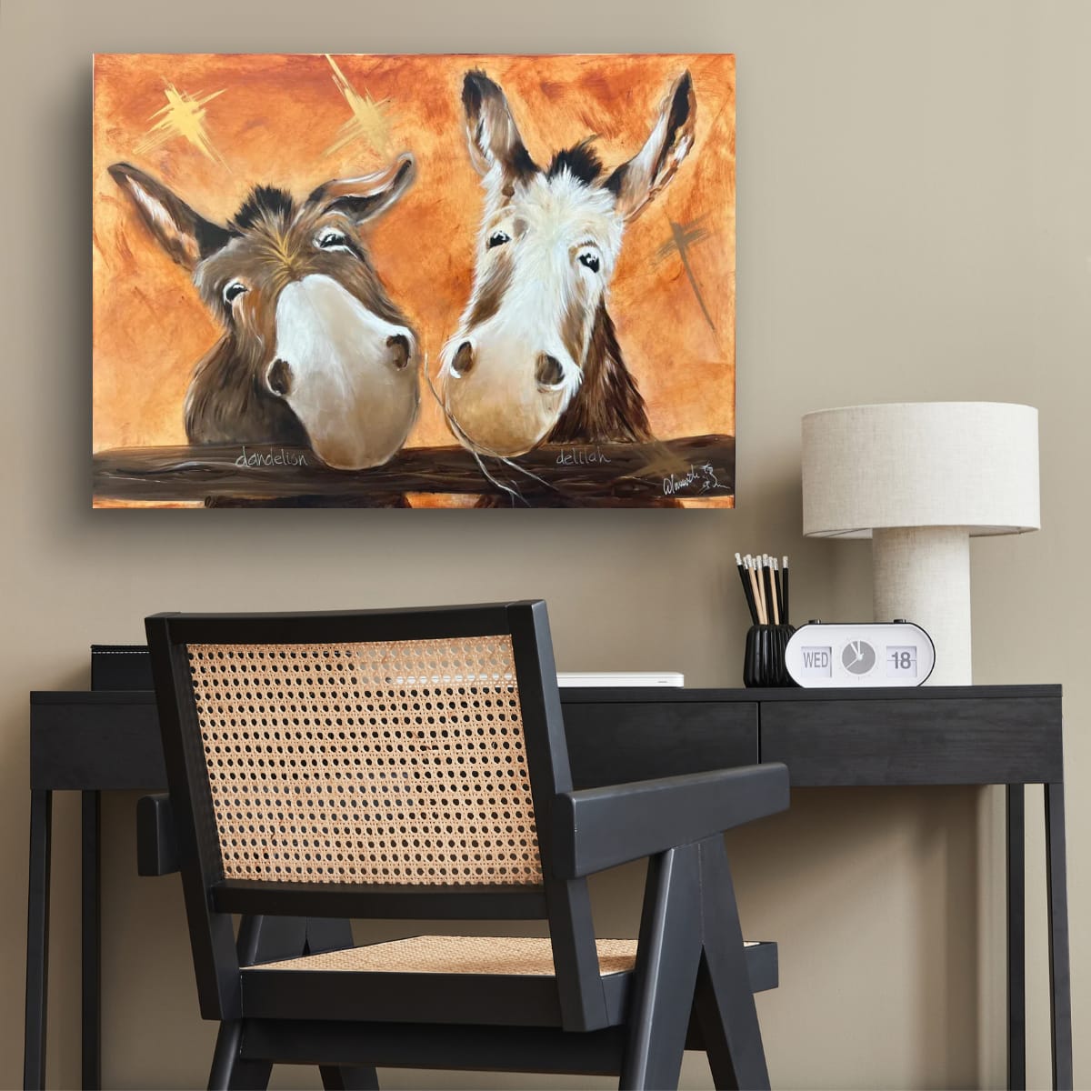 Whimsical Donkey Art: Playful Portrait of Dandelion and Delilah