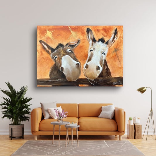 Whimsical Donkey Art: Playful Portrait of Dandelion and Delilah