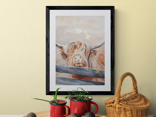 Gordon the Highland Cow framed animal art print by Wendy Laverick