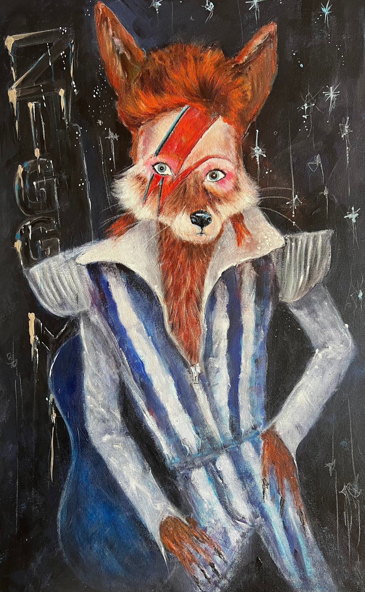 Starfox original fox painting by Wendy Laverick inspired by legendary music icons