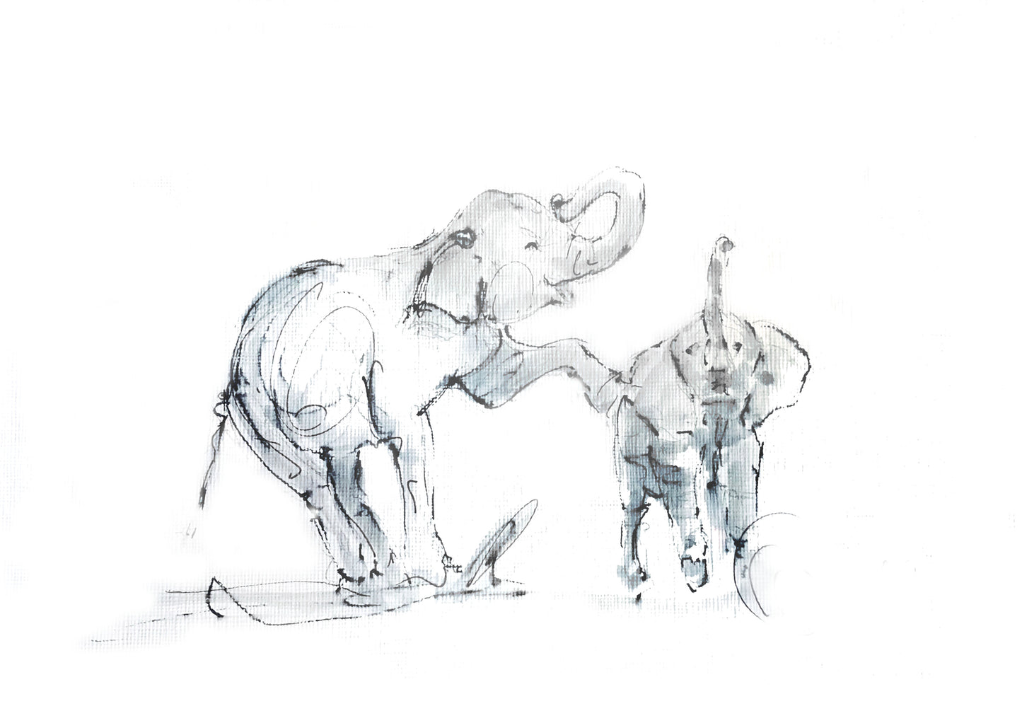 Mother’s Gentle Guidance – Elephant Family Mounted Art Print