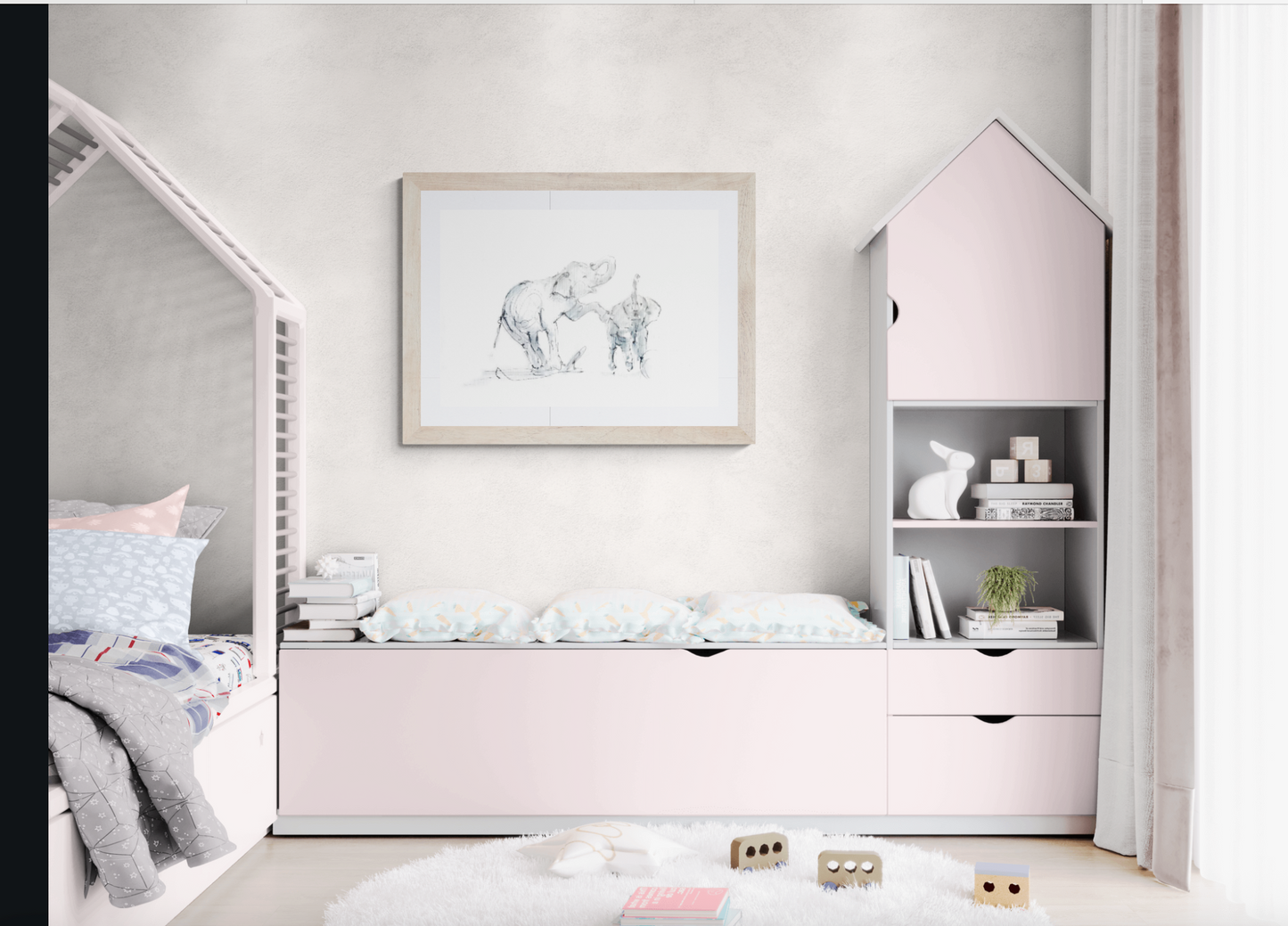 Elephant mother and baby wildlife ink and watercolour artwork by Wendy Laverick nursery animal illustration