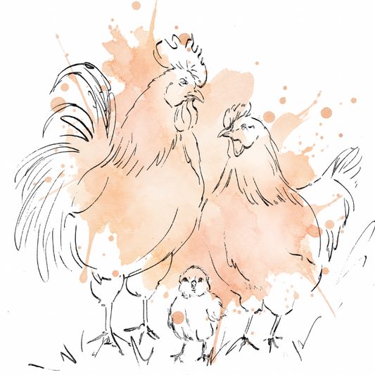 Chickens Peach – Nursery Wall Art Print | Hen, Rooster & Chick