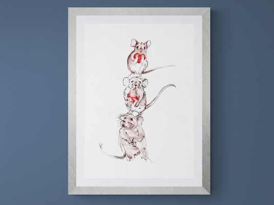 Wall Art Squeaky, Peep and Pip 3 adorable little mice drawings image 0
