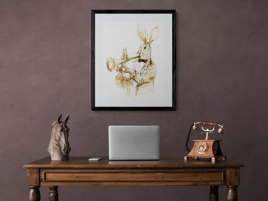 Framed Print Ronny the Jazz Playing Hare image 0