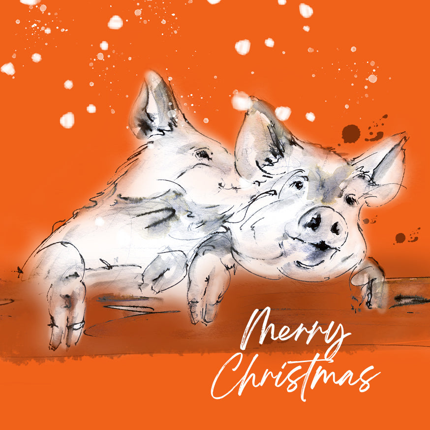 Set of 5 Christmas Cards Pigs image 3