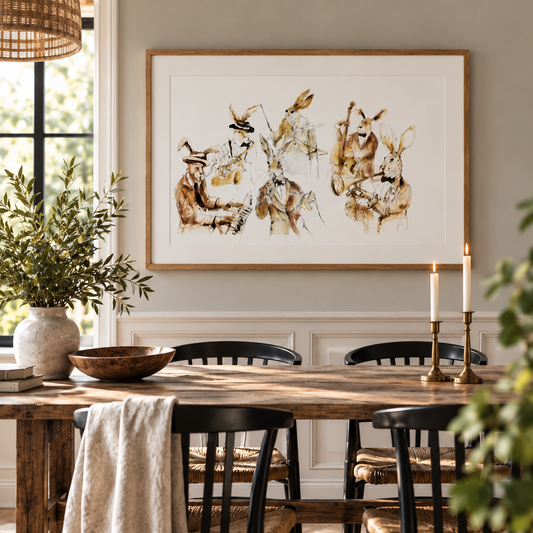 The Jazz Playing Hare Band – Framed Fine Art Print