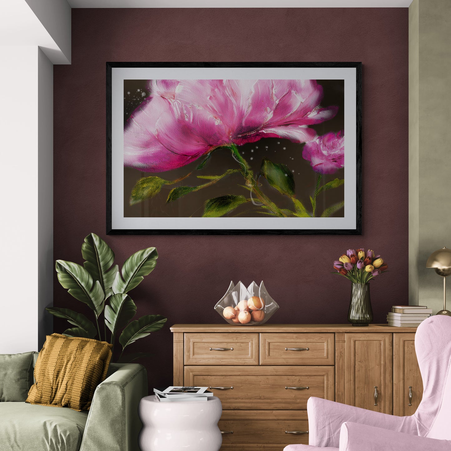 Framed Print "Blooming Serenity: Exquisite Peony Floral Artwork"