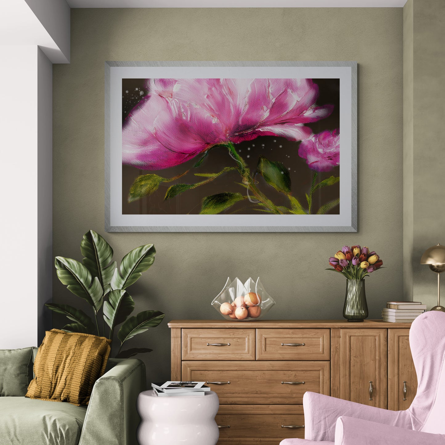 Framed Print "Blooming Serenity: Exquisite Peony Floral Artwork"