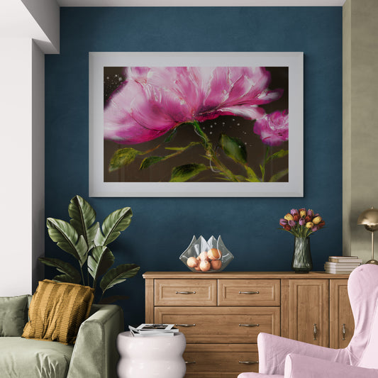 Framed Print "Blooming Serenity: Exquisite Peony Floral Artwork"