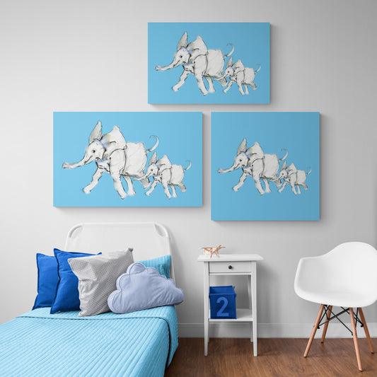 Framed Canvas Elephants Elmer and Emily image 0