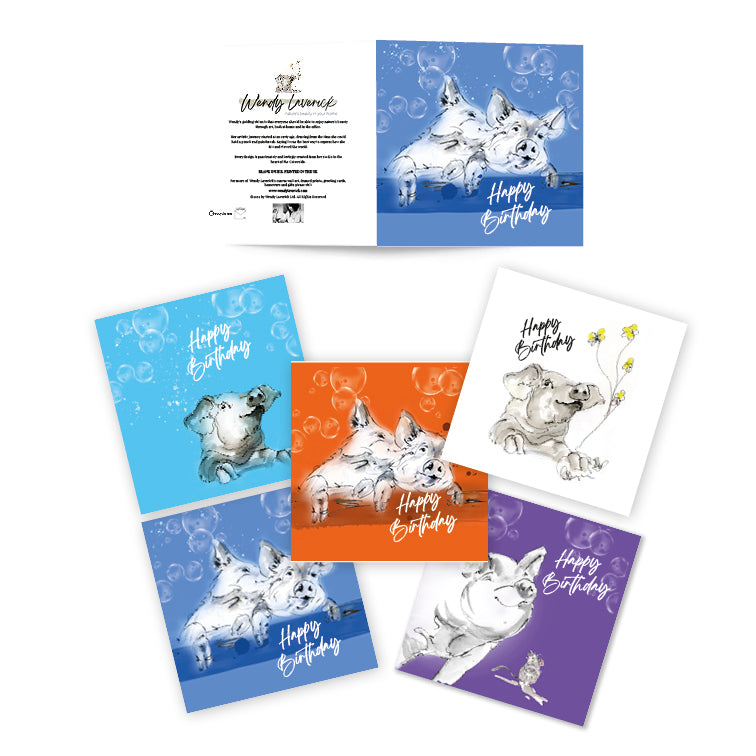 Set of 5 Birthday Cards Pigs image 0