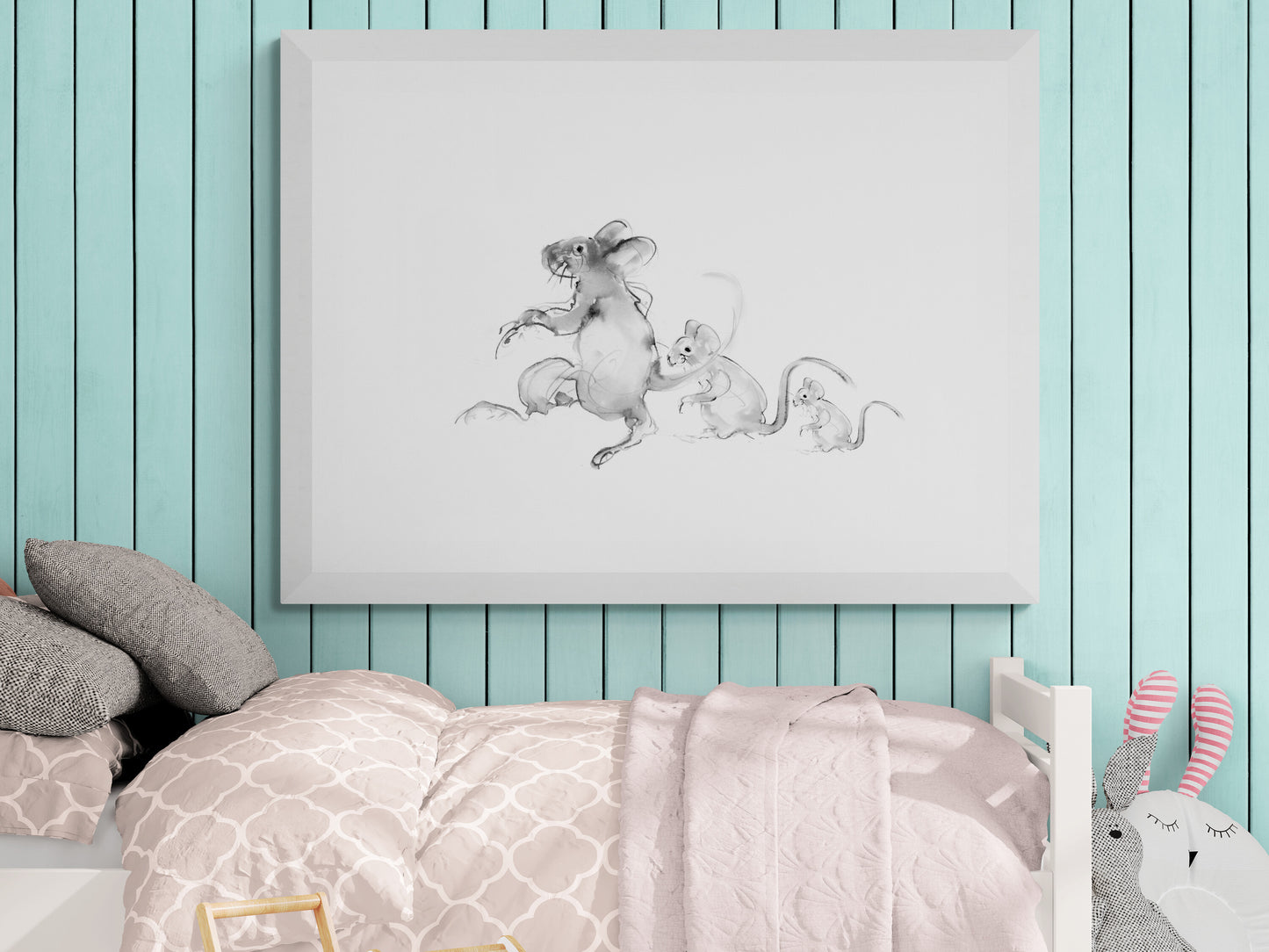 Wall Art Squeaky, Nibble and Whiskers  3 adorable little mice drawings image 1