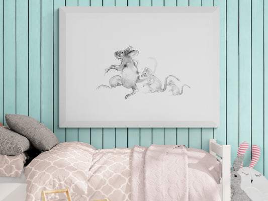 Wall Art Squeaky, Nibble and Whiskers  3 adorable little mice drawings image 1