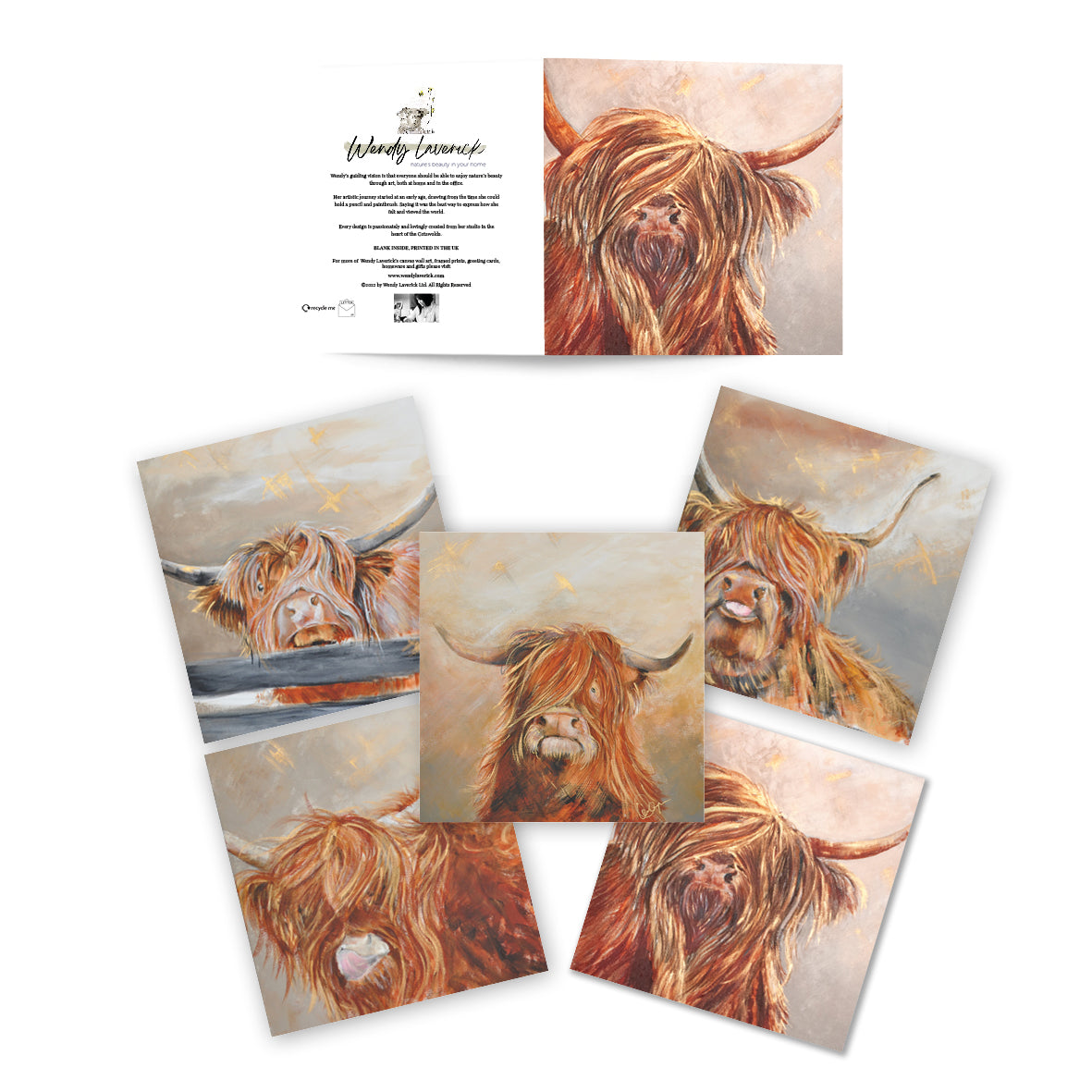 Set of 5 Greeting Cards Highland Cows image 0