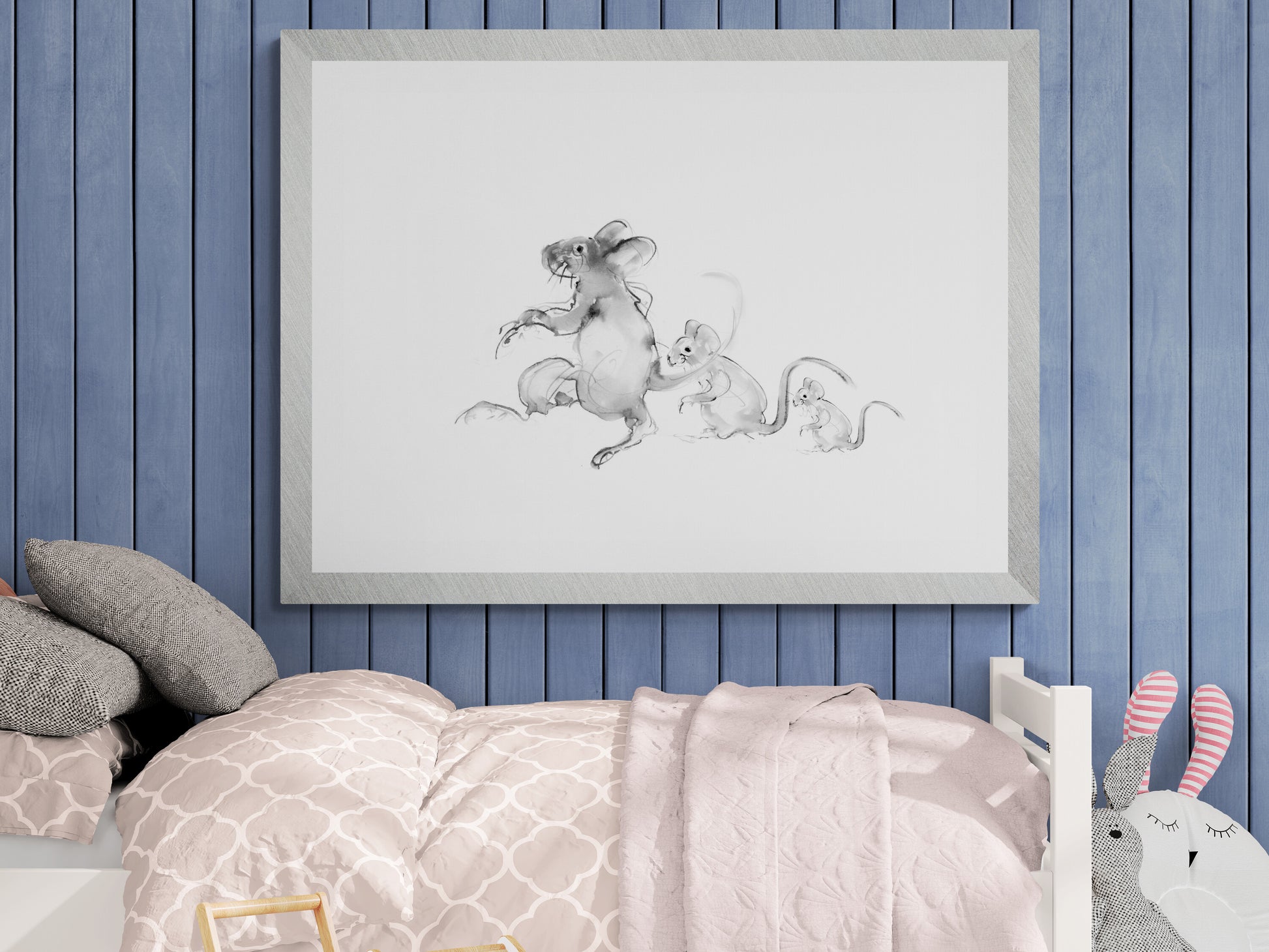Wall Art Squeaky, Nibble and Whiskers  3 adorable little mice drawings image 2