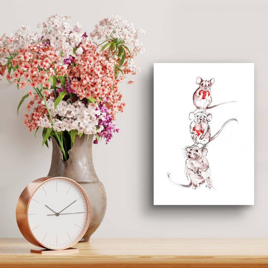 Wall Art Milo, Pip and Nibbles 3 adorable little mice drawings