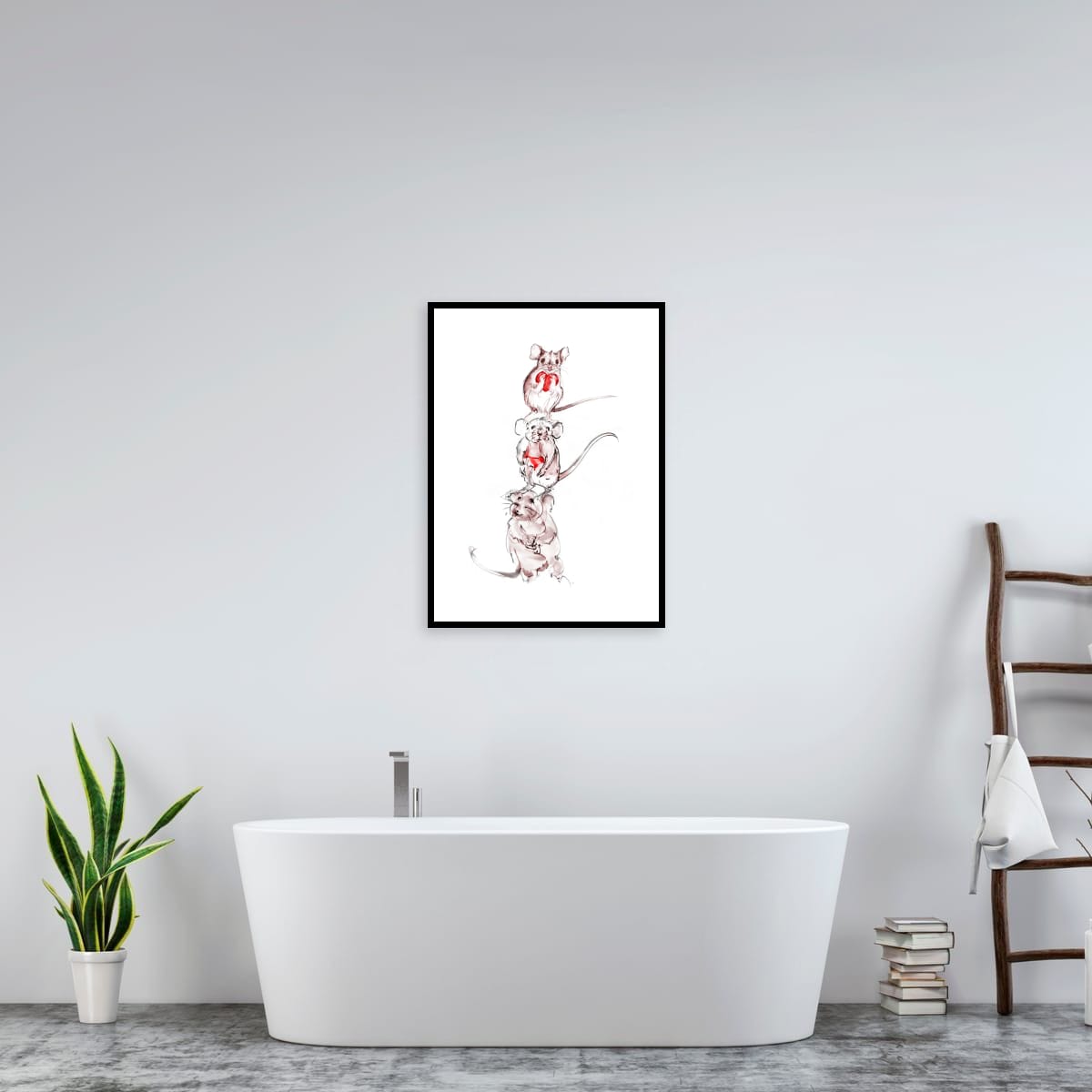 Wall Art Milo, Pip and Nibbles 3 adorable little mice drawings